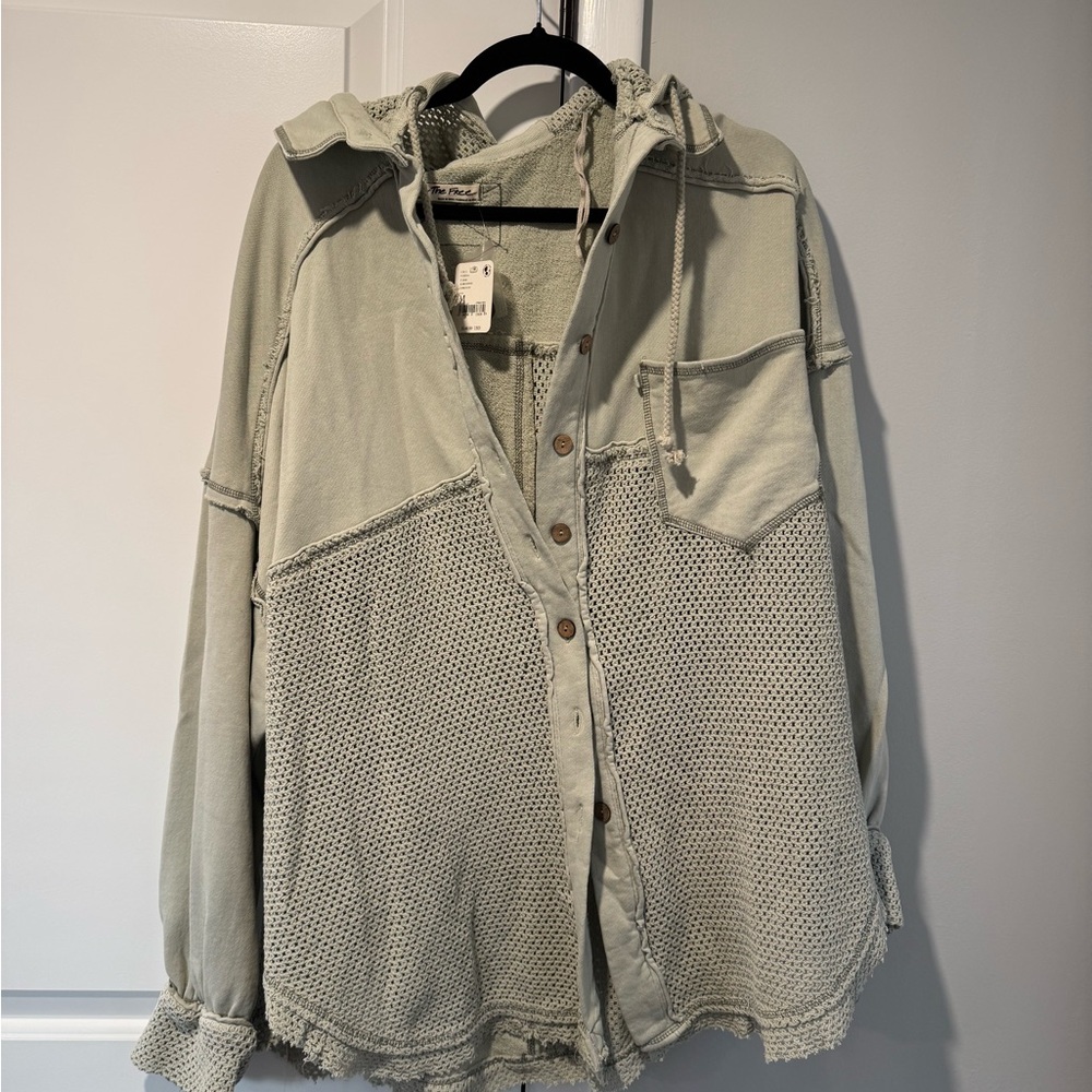 Free People Sage Green Hooded Sweatshirt